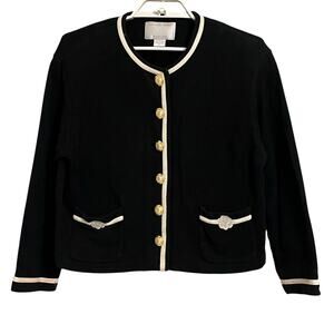 St. John Sport Button Down White Trimmed Sweater